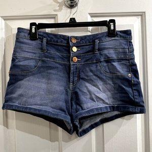 Mid Rise 3-Button Blue Juniors Jean Shorts